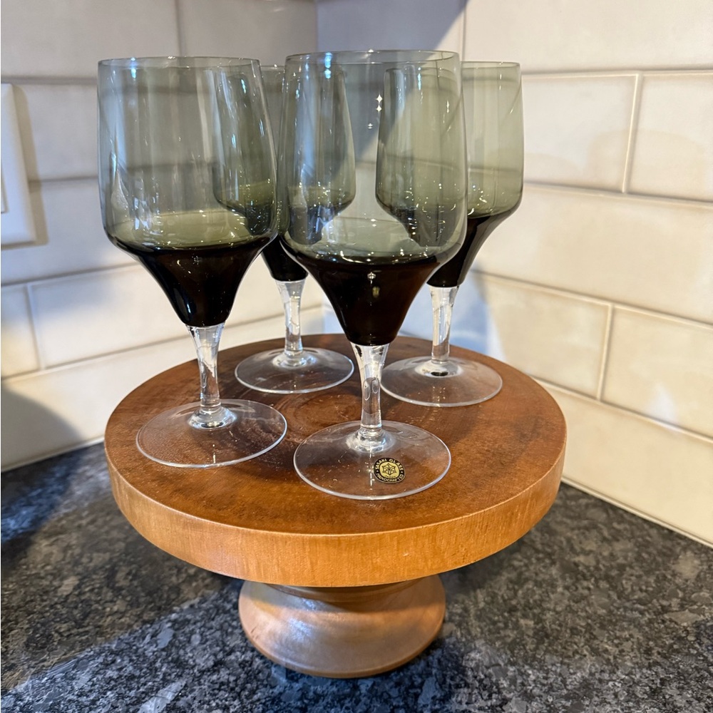 SASAKI Crystal Harmony Smoke Wine /Water Glass Set Of 4